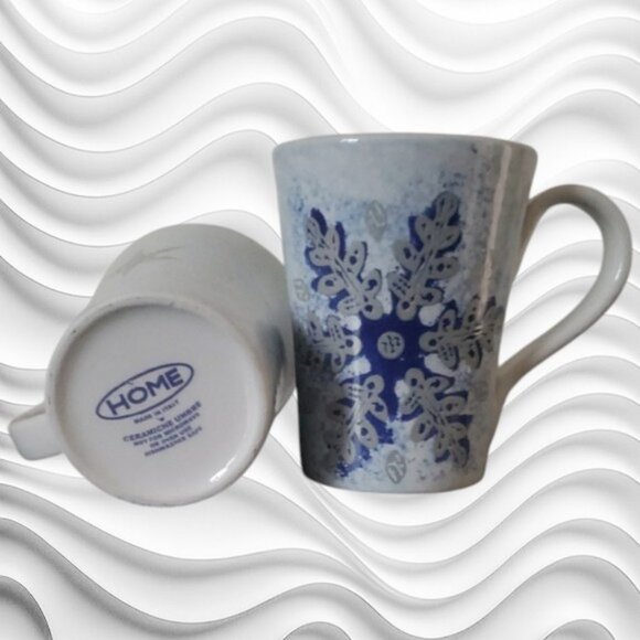 Italian Hand Crafted Ceramiche Umbre Winter Snowflake Frost Mugs  Set of 2  NWT - Picture 7 of 9